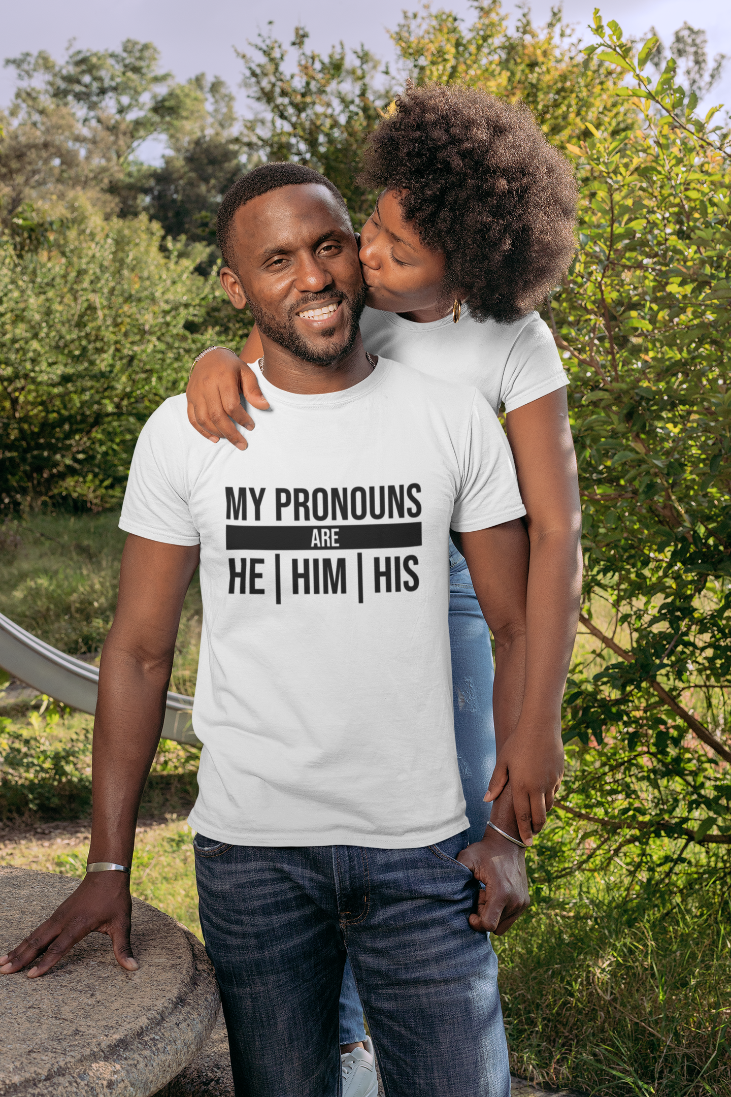 This white t-shirt is a simple yet powerful expression of gender inclusivity. The front of the shirt features black typography that reads "My Pronouns Are" followed by the wearers chosen pronouns.